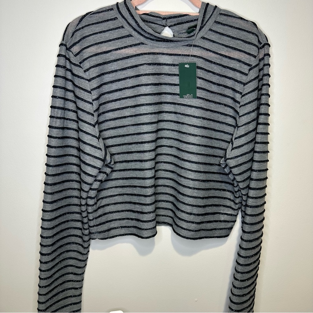NWT wild fable sparkly striped cropped long sleeve shirt size xxl